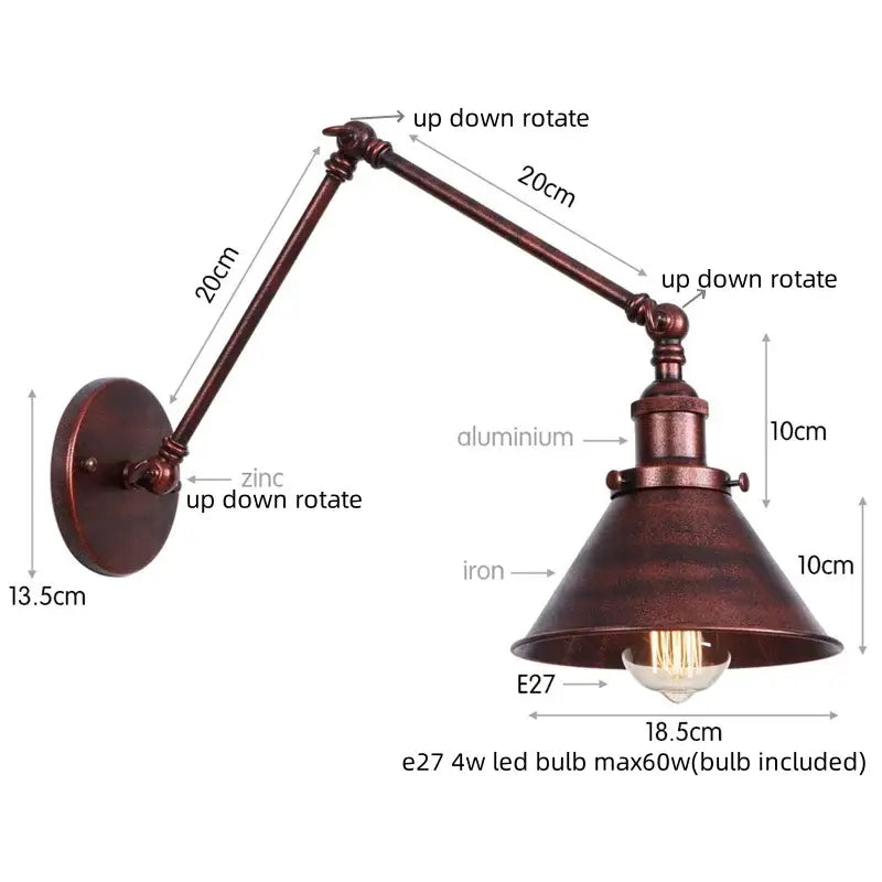 Industrial brass wall sconce with pull chain switch – bedroom lamp