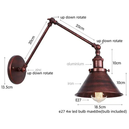 Industrial brass wall sconce with pull chain switch – bedroom lamp