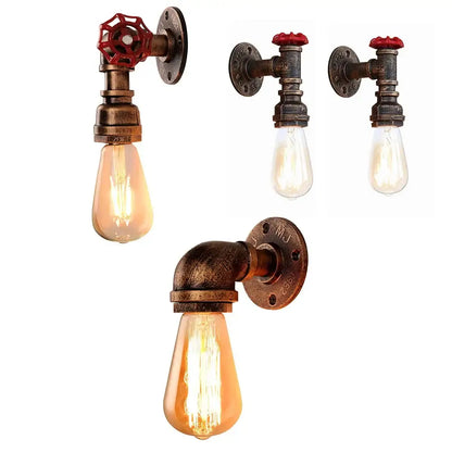 Industrial bronze & black water pipe wall lamp bedroom sconce