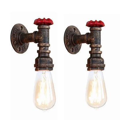Industrial bronze & black water pipe wall lamp bedroom sconce