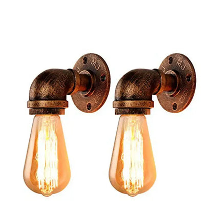 Industrial bronze & black water pipe wall lamp bedroom sconce