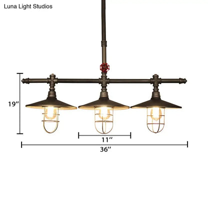 Industrial bronze coastal caged island linear pendant kitchen light