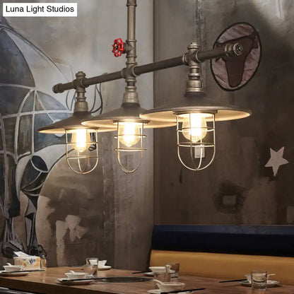 Industrial bronze coastal caged island linear pendant kitchen light