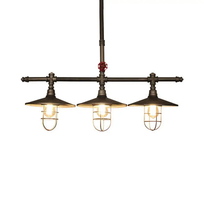 Industrial bronze coastal caged island linear pendant kitchen light