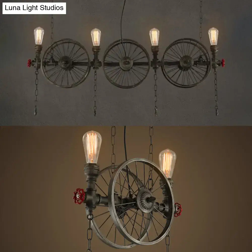 Industrial bronze island light with open bulb kitchen chandelier