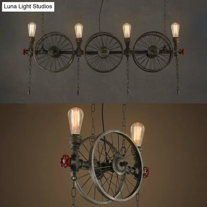 Industrial bronze island light with open bulb kitchen chandelier