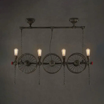 Industrial bronze island light with open bulb kitchen chandelier