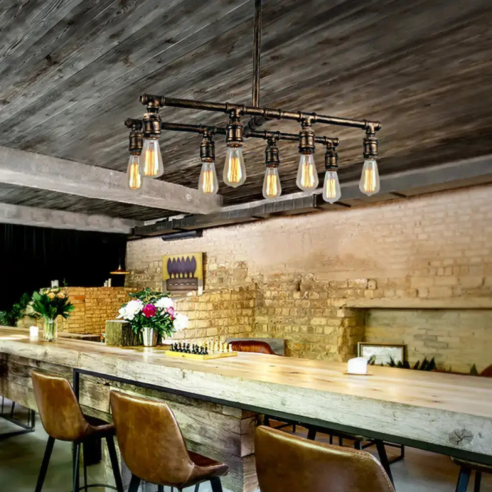 Industrial bronze pipe island chandelier – dining room e26 e27 light