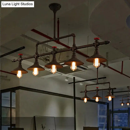 Industrial bronze pipe island light dining room five bulb pendant