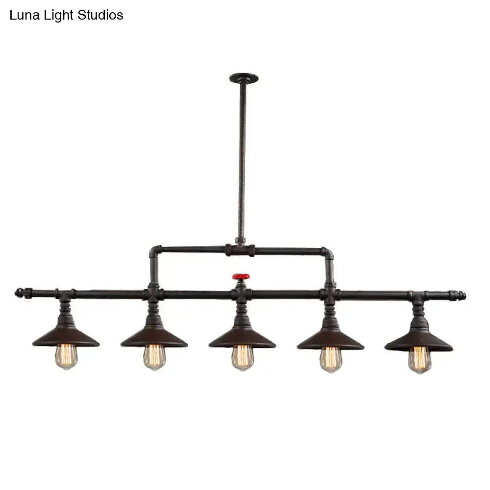 Industrial bronze pipe island light dining room five bulb pendant