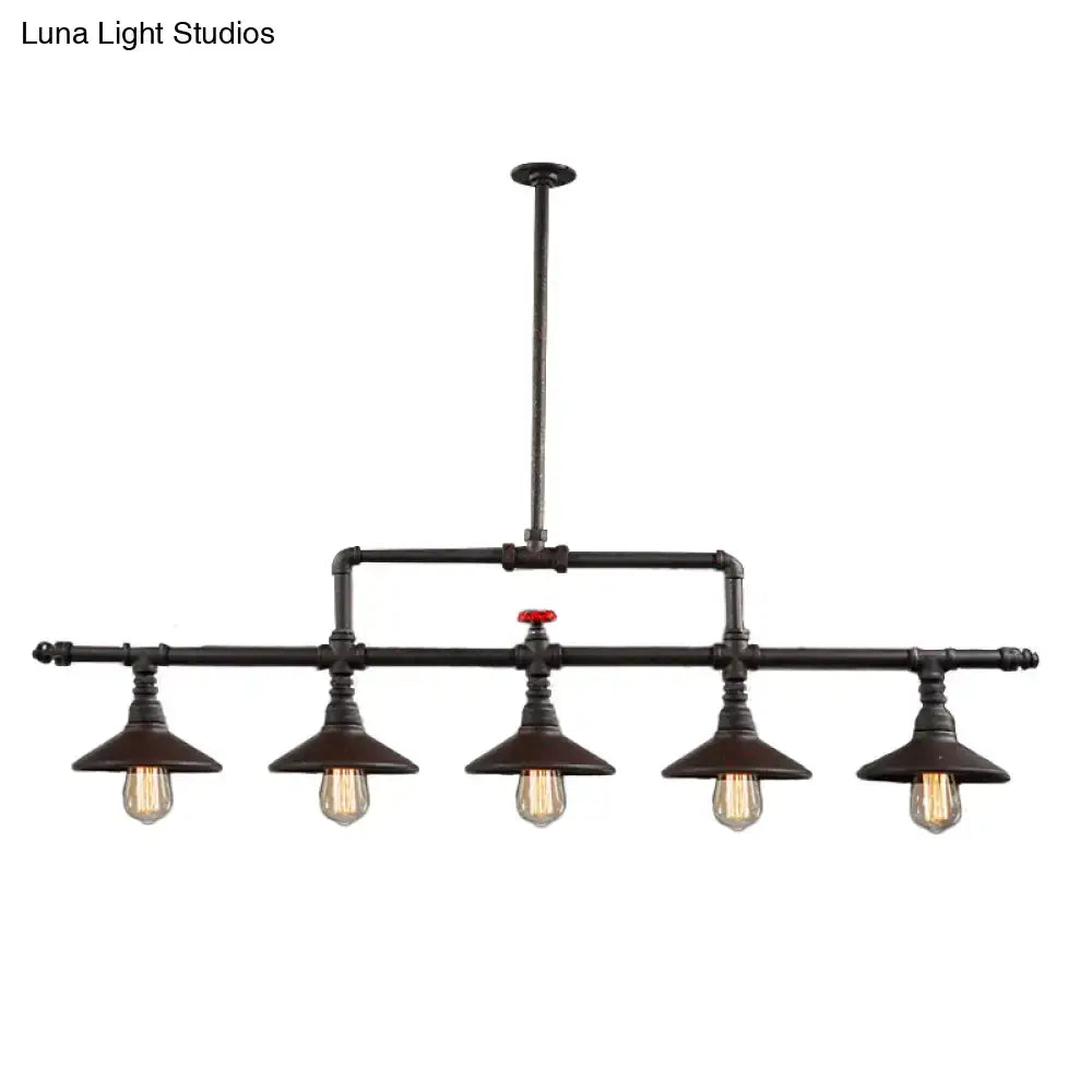 Industrial bronze pipe island light dining room five bulb pendant