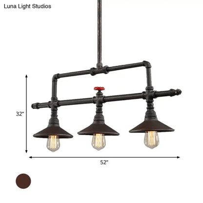 Industrial bronze pipe island light dining room five bulb pendant