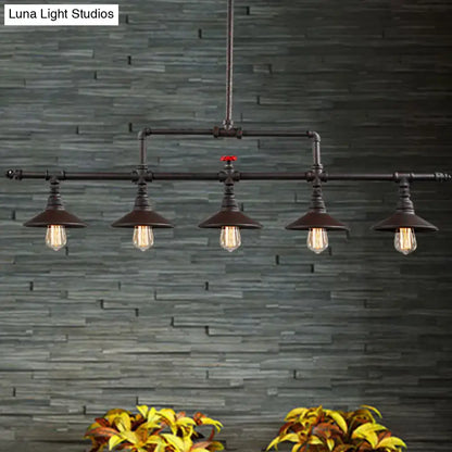 Industrial bronze pipe island light dining room five bulb pendant