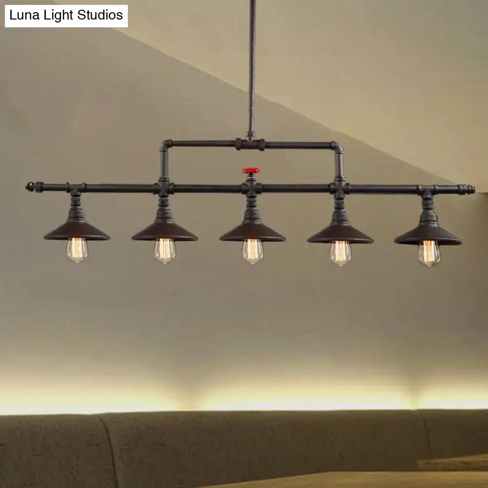 Industrial bronze pipe island light dining room five bulb pendant