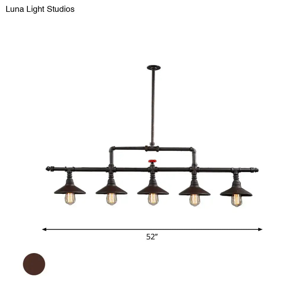 Industrial bronze pipe island light dining room five bulb pendant