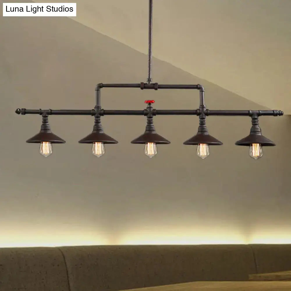 Industrial bronze pipe island light dining room five bulb pendant