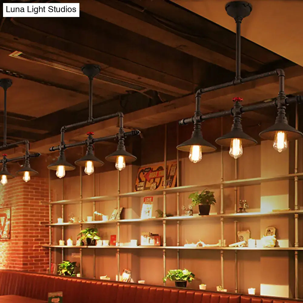 Industrial bronze pipe island light dining room five bulb pendant