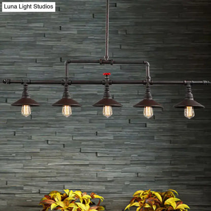 Industrial bronze pipe island light dining room five bulb pendant