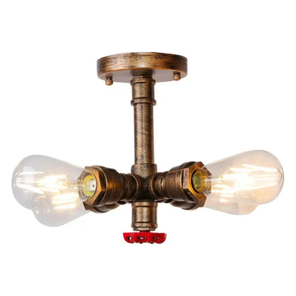 Industrial bronze water pipe ceiling light fixture living room