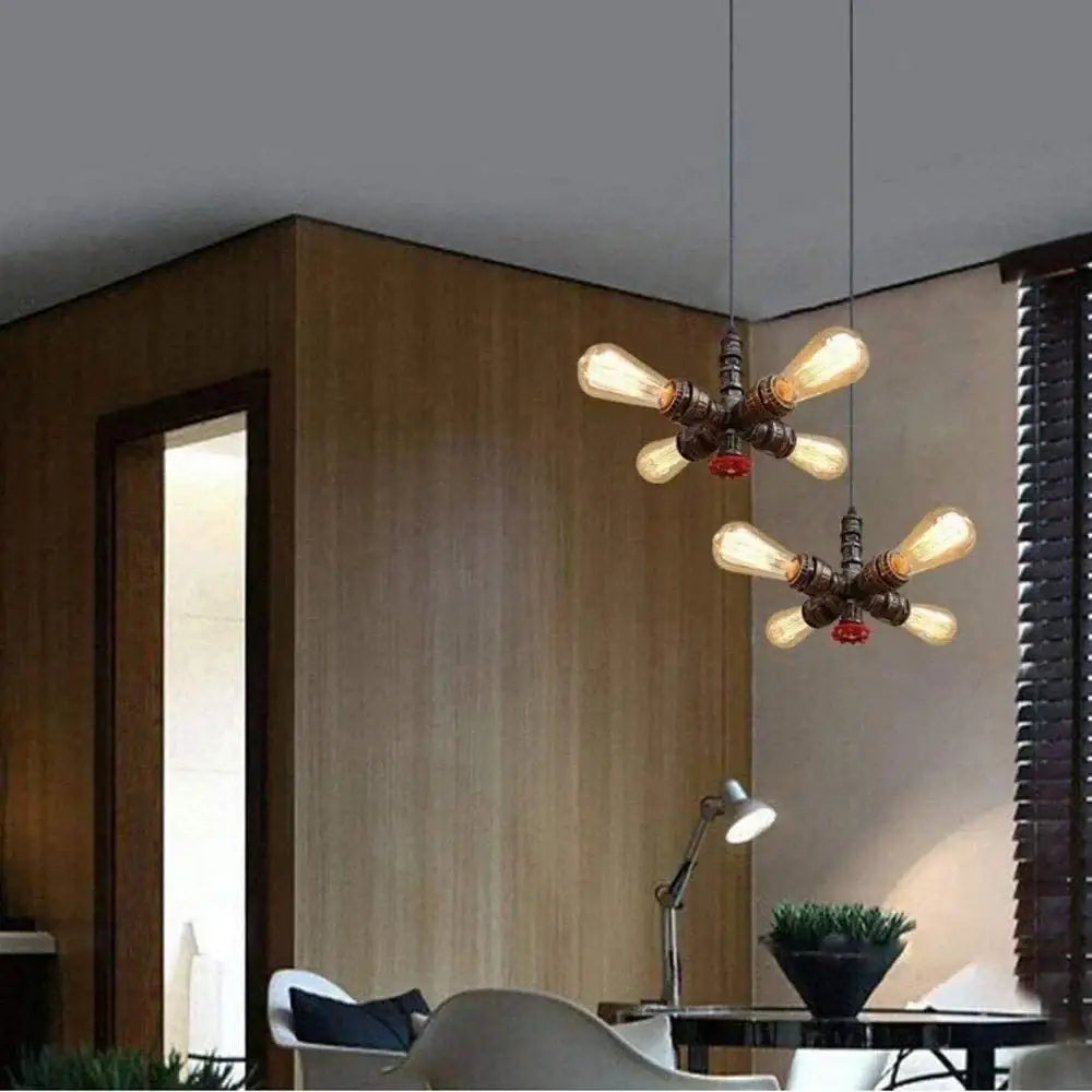 Industrial bronze water pipe ceiling light fixture living room