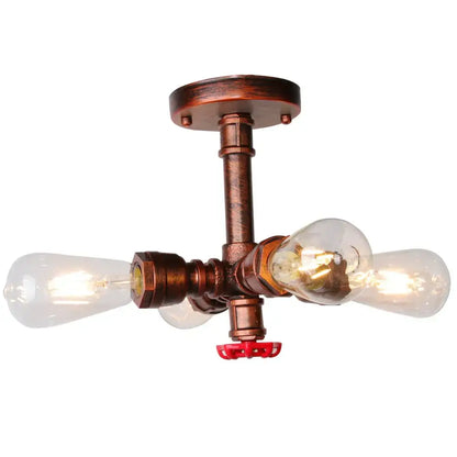 Industrial bronze water pipe ceiling light fixture living room