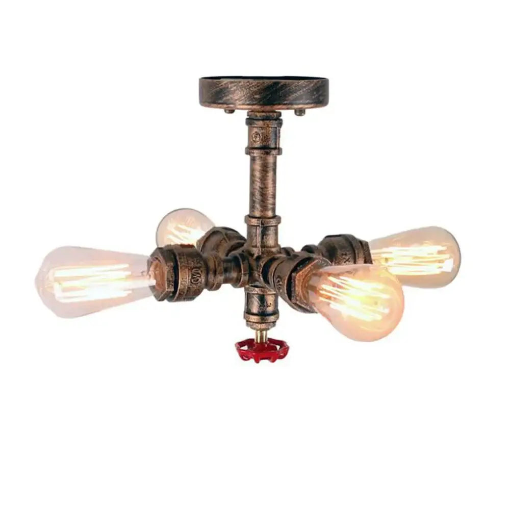 Industrial bronze water pipe ceiling light fixture living room