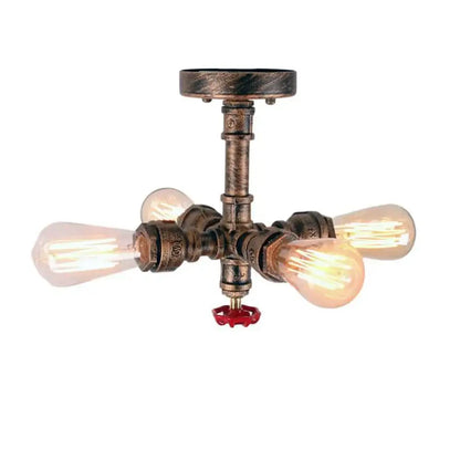 Industrial bronze water pipe ceiling light fixture living room