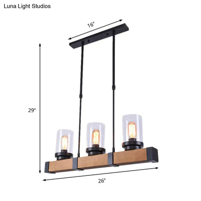 Industrial brown wood island lighting clear glass dining room light
