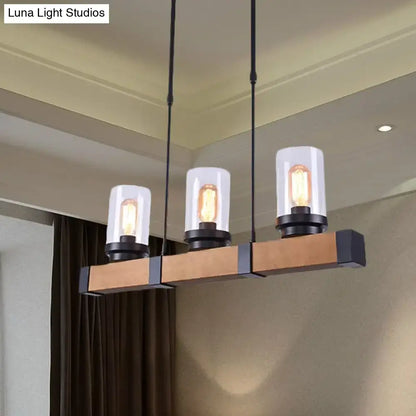 Industrial brown wood island lighting clear glass dining room light