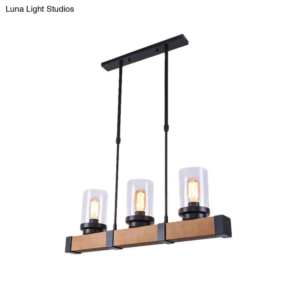 Industrial brown wood island lighting clear glass dining room light