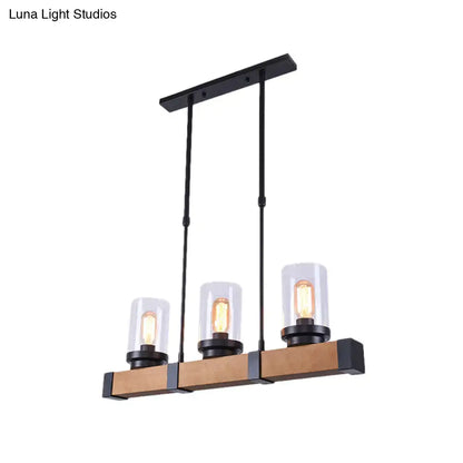 Industrial brown wood island lighting clear glass dining room light