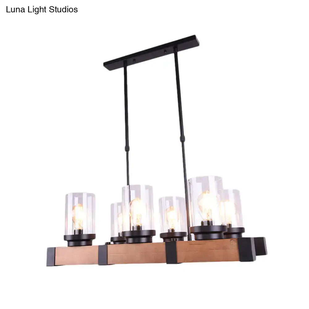 Industrial brown wood island lighting clear glass dining room light
