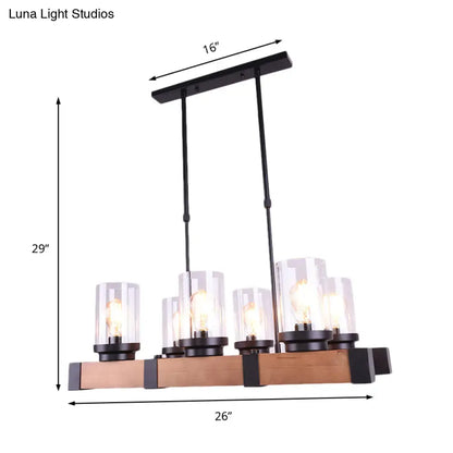 Industrial brown wood island lighting clear glass dining room light