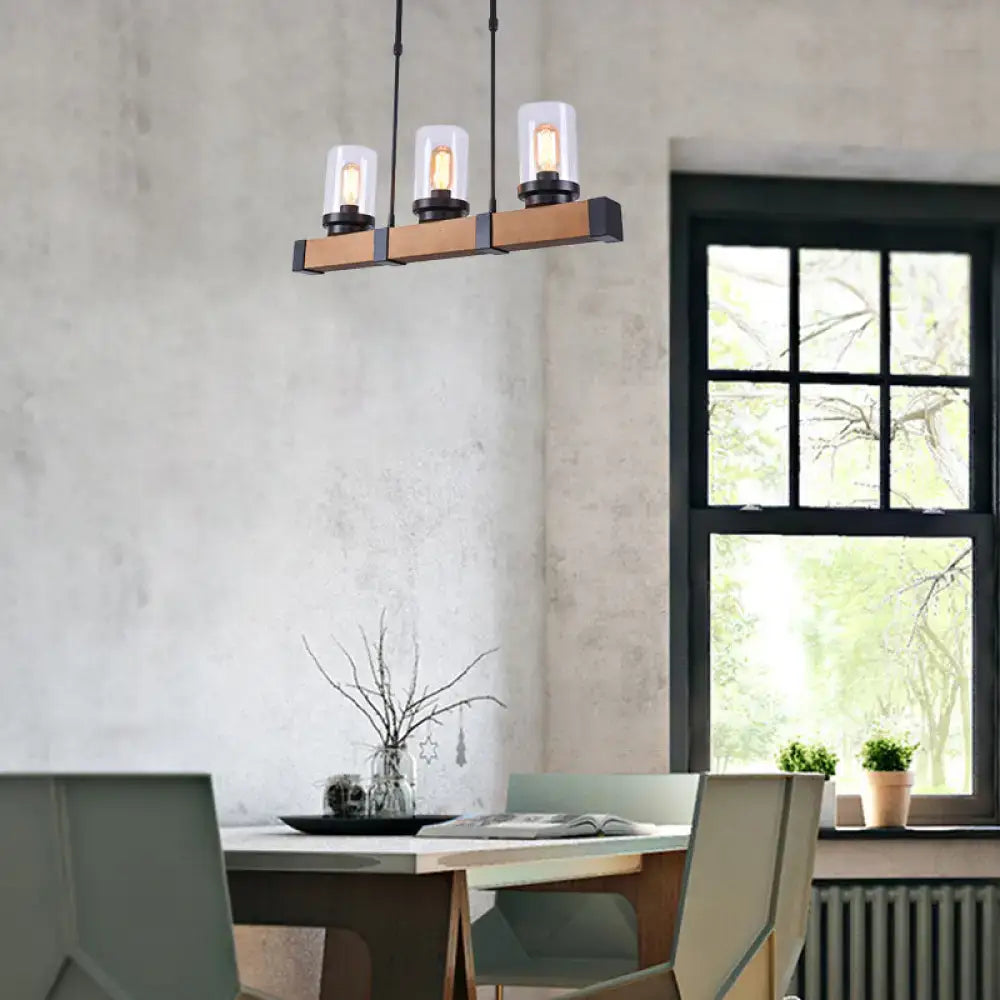 Industrial brown wood island lighting clear glass dining room light