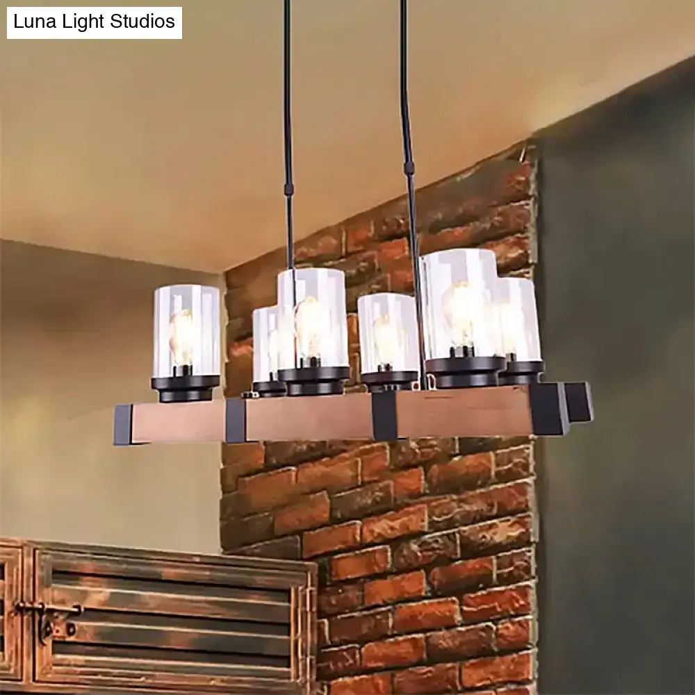Industrial brown wood island lighting clear glass dining room light