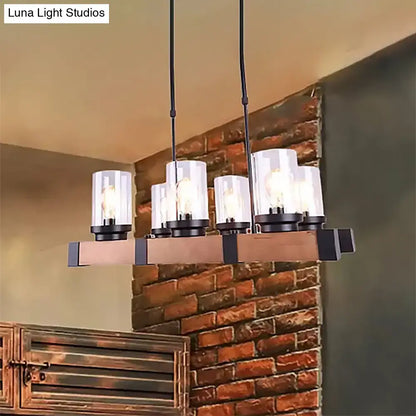 Industrial brown wood island lighting clear glass dining room light