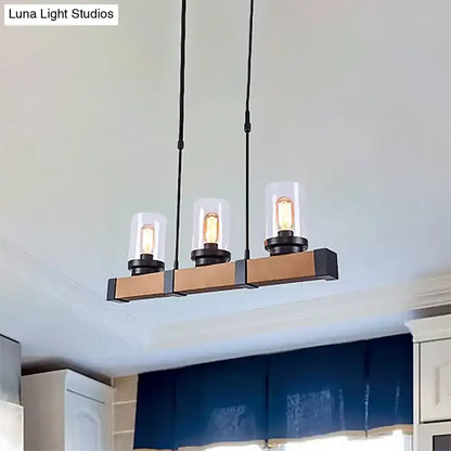 Industrial brown wood island lighting clear glass dining room light