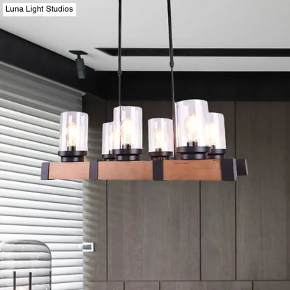 Industrial brown wood island lighting clear glass dining room light