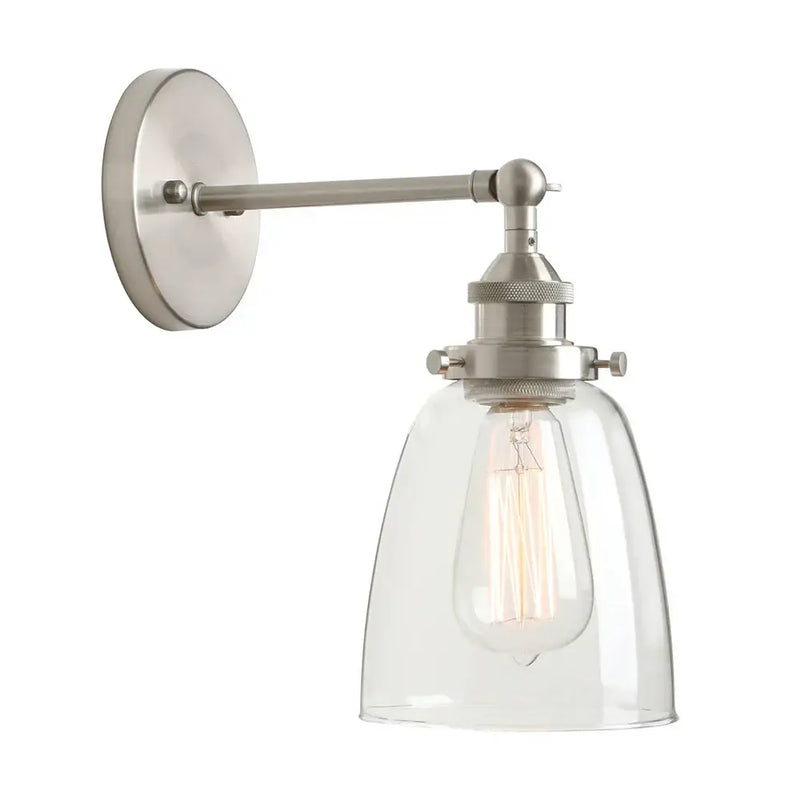 Industrial brushed nickel clear glass wall lamp bedroom sconce