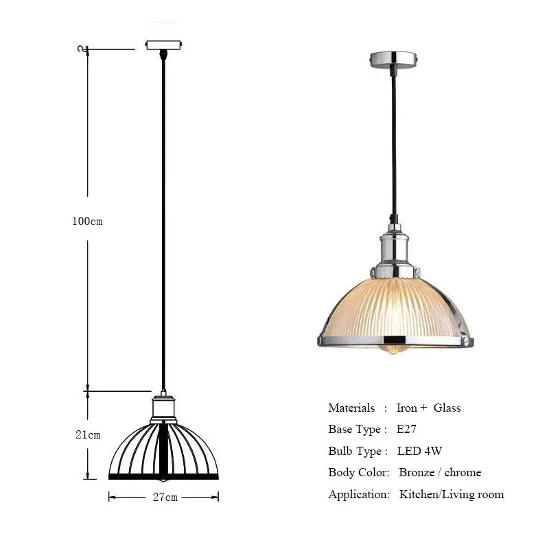 Industrial brushed nickel glass shade pendant light dining room