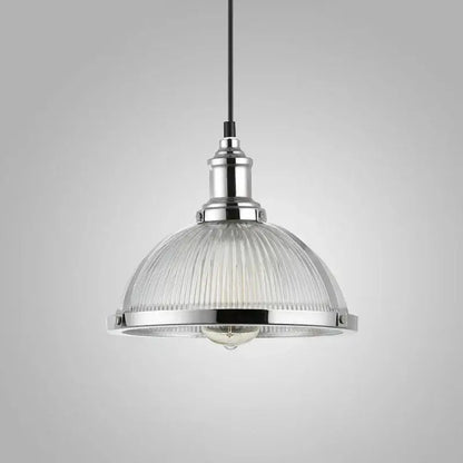 Industrial brushed nickel glass shade pendant light dining room
