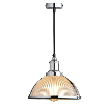 Industrial brushed nickel glass shade pendant light dining room
