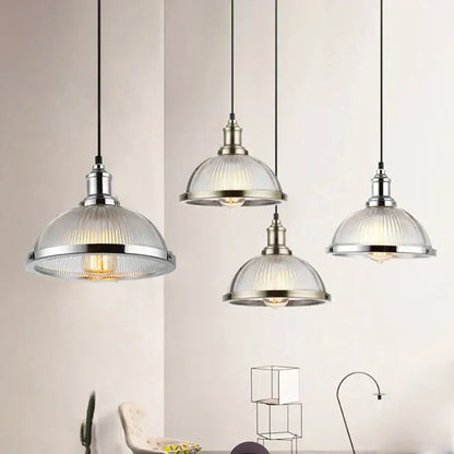 Industrial brushed nickel glass shade pendant light dining room