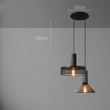 Industrial cement metal pendant light for dining room mesh shade