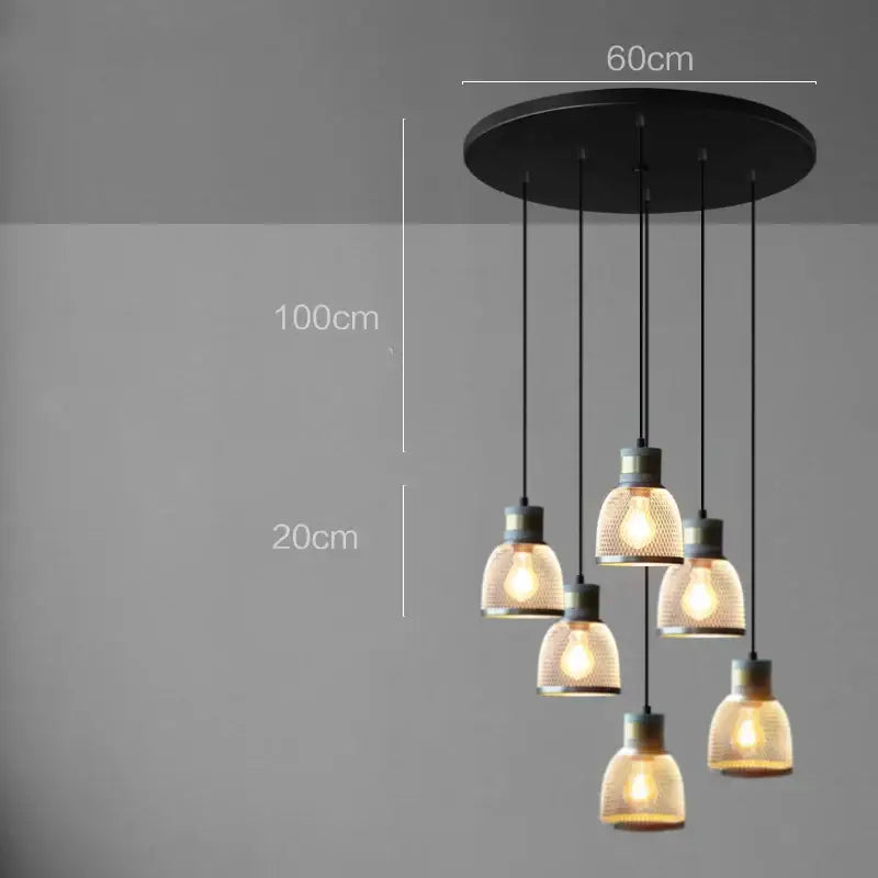 Industrial cement metal pendant light for dining room mesh shade