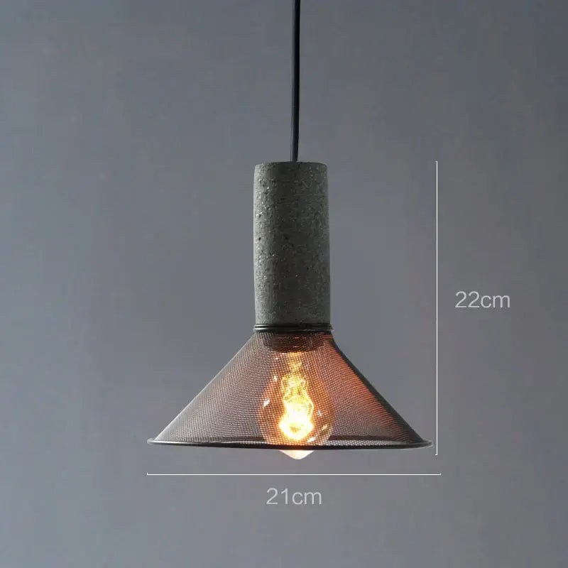 Industrial cement metal pendant light for dining room mesh shade