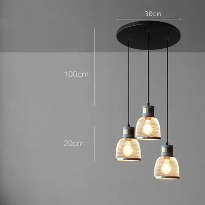 Industrial cement metal pendant light for dining room mesh shade