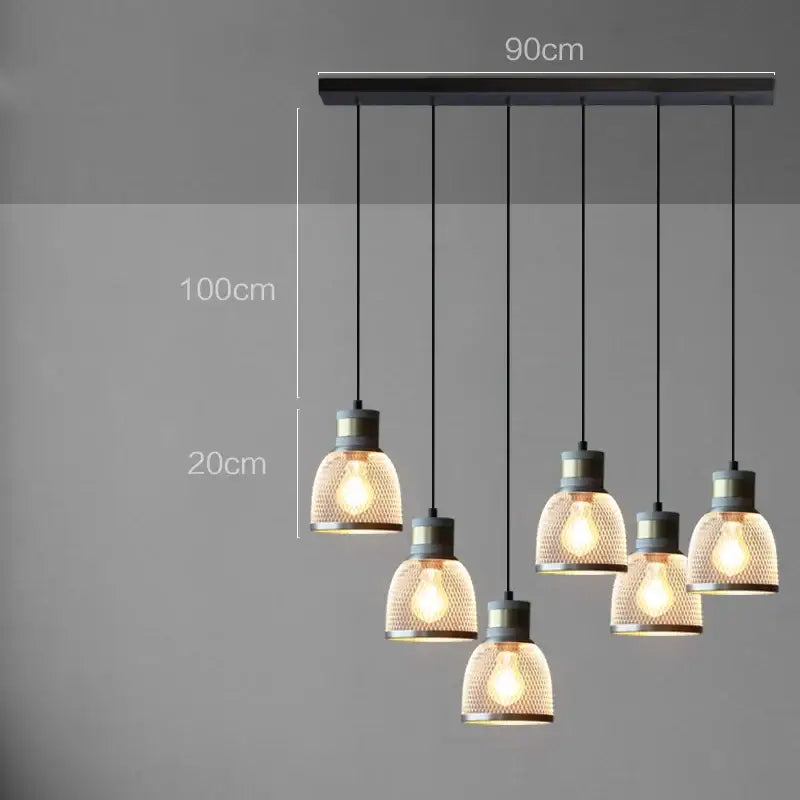 Industrial cement metal pendant light for dining room mesh shade