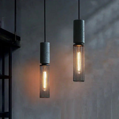 Industrial cement metal pendant light for dining room mesh shade