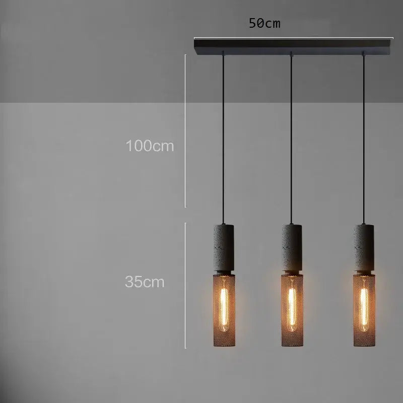 Industrial cement metal pendant light for dining room mesh shade